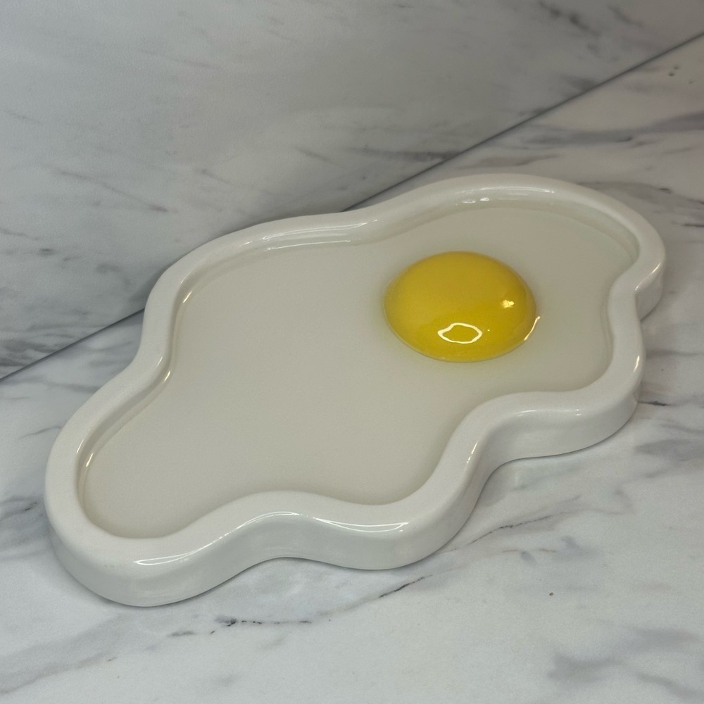 Sunny Side Up Egg Trinket Dish - Handmade - White & Yellow - Picture 8 of 10